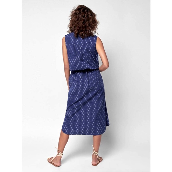 Faherty Saylor Dress Button Up Cotton Midi Midnight IKat Size Medium - Picture 2 of 9